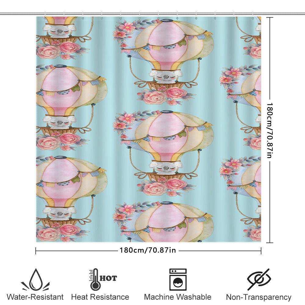 Fashion Girl's Bath Mat Decorative Waterproof Non-Slip Bathroom Rug with Flower Pattern Pink Blue Shower Curtain Set for Home De