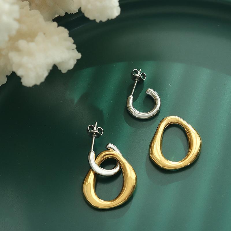 Fashion Retro Detachable Earrings Gold Color Geometric Irregular Round Drop Earrings For Women Girls Jewelry