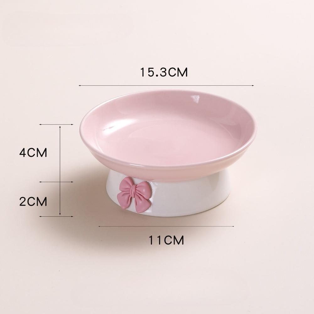 Cute Large Capacity Ceramic Cat Bowl Macaron Colors Non-Slip Base Elevated Pet Bowl with Bow Pet Feeding Bowl for Puppy Cats