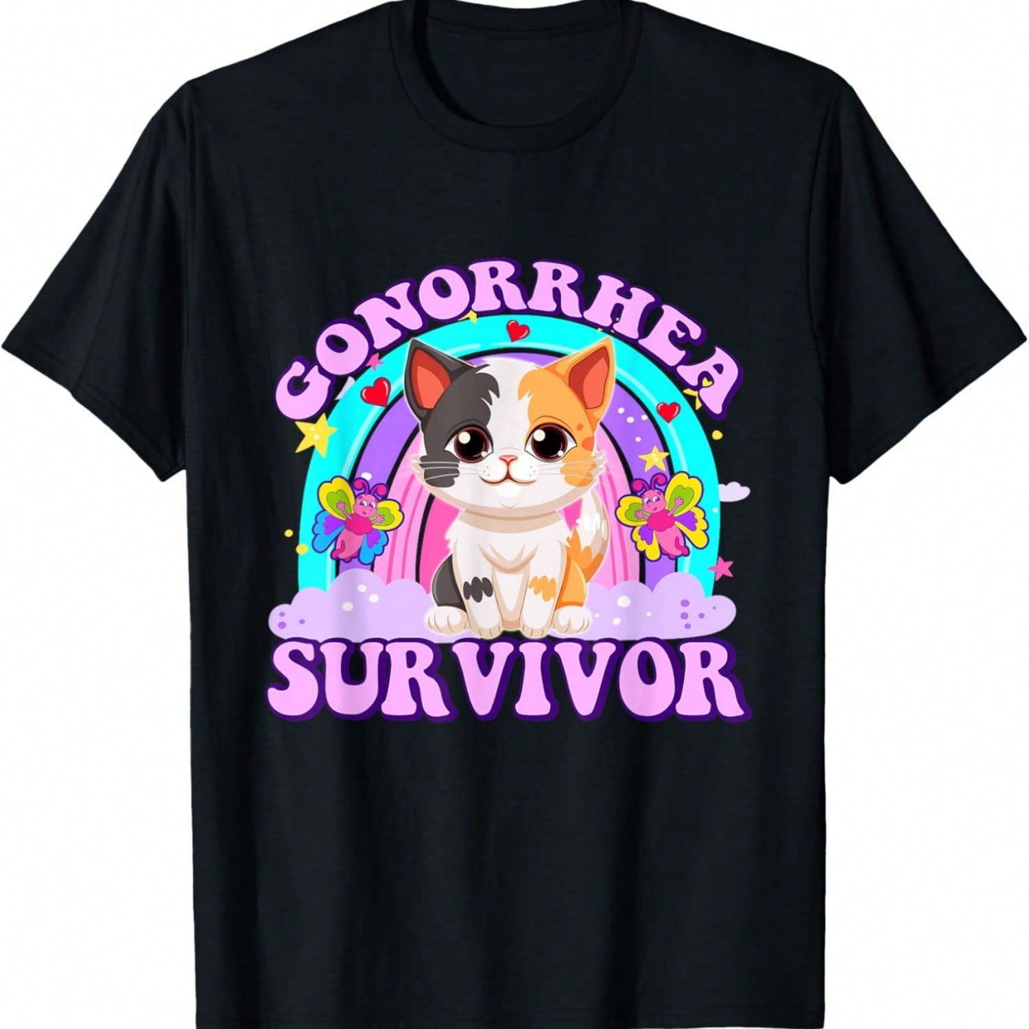 Gonorrhea Survivor Funny Cat Sarcastic Y2K Inappropriate T-Shirt S разноцветный
