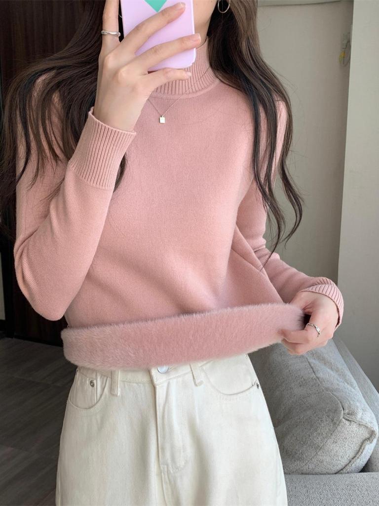 Damen Warmer Samtgefütterter Halbhoher Kragen Langarmpullover - Herbst/Winter Essential