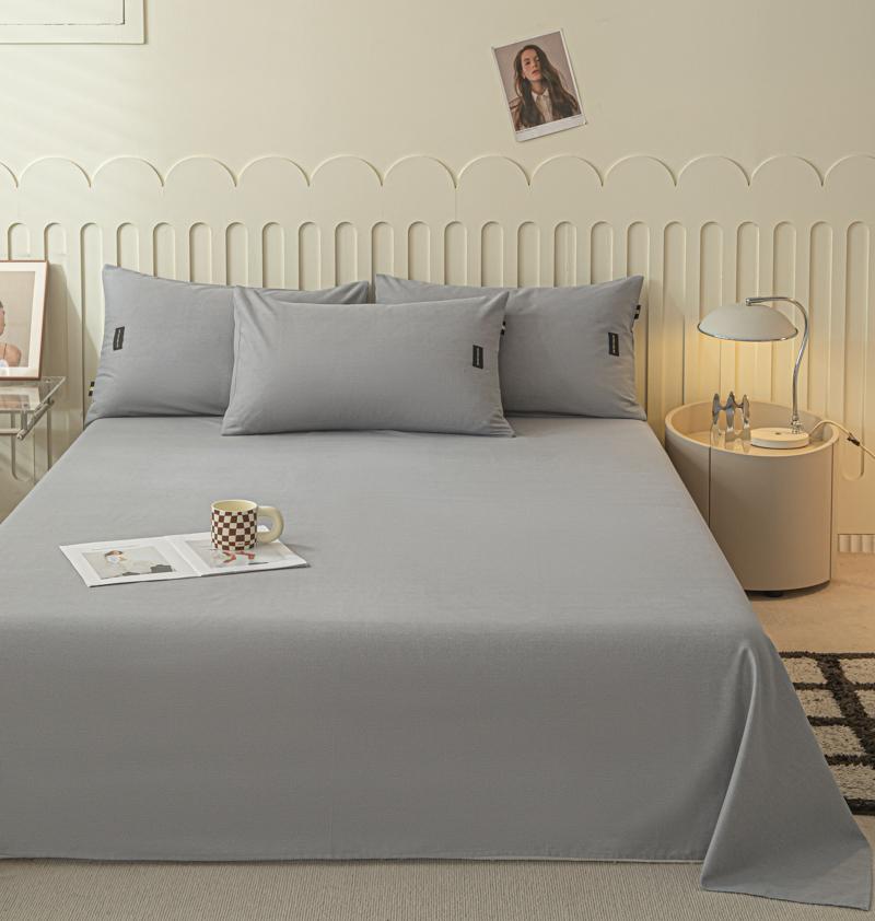 1pcs  Cotton Bed Sheet Solid Color Printed Double Top King Sheets for Girls Boys Kids Single Queen King Size Bed Linen