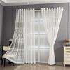 European Jacquard Lace Sheer Curtain, Ring-Top Draped Soft Light Filter, Elegant Living Room Window Treatment.