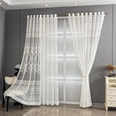 European Jacquard Lace Sheer Curtain, Ring-Top Draped Soft Light Filter, Elegant Living Room Window Treatment.