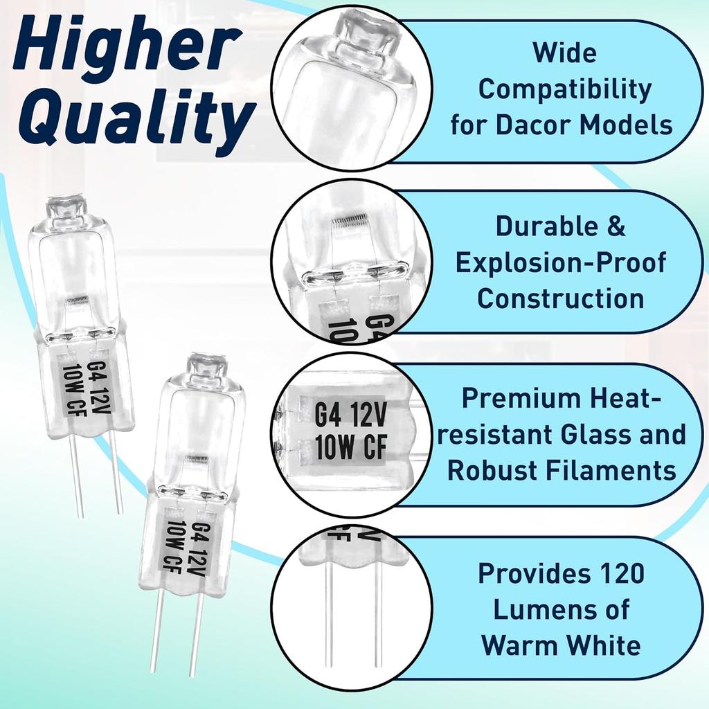 6-Pack G4 Halogen Oven Light Bulbs 10W 12V, Compatible with Dacor 86364 86573 8-6573 DE81-05142A, Replacement Halogen Bulb for Electric Oven, Range,