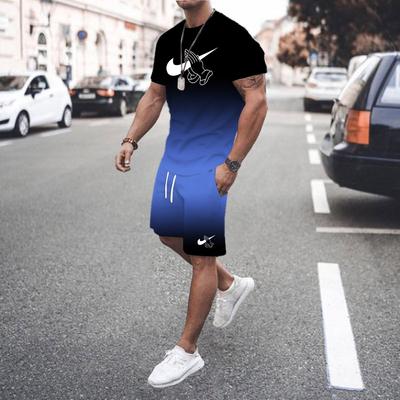 אופנה בגדי ספורט לגברים חולצות טי קצרות בתלת מימד עם גרדיאנט לגברים וחליפת ריצה קז'ואלית לקיץ