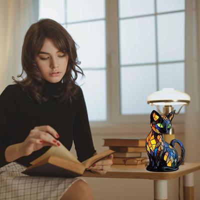Lámpara de gato Solymall GlowKitty, lámpara de gato, Sherum GlowKitty, luz nocturna de resina teñida, lámparas de animales, lámparas de mesa LED 3D con adorables mascotas, regalos