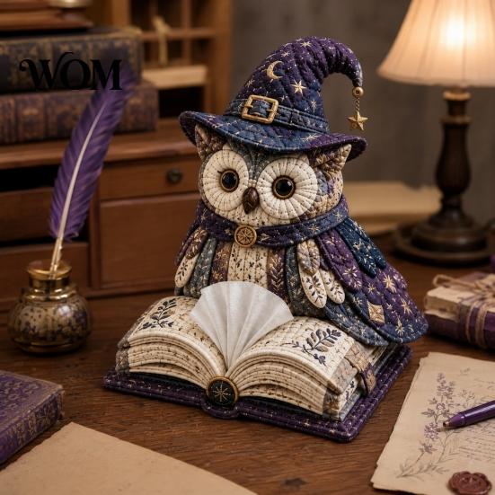 Easy Sewing Project Kit DIY Tissue Box Cover Kit, Owl Shape, Soft Textures Patchwork Woodland Animal Decor Handmade for Handicraft Enthusiast