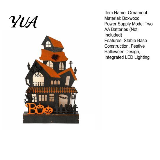 Hollow Haunted House Night Lights Wooden Glowing Figurine with LED Light, Halloween Tabletop Centerpiece Lighted Spooky Ornaments for Home Party