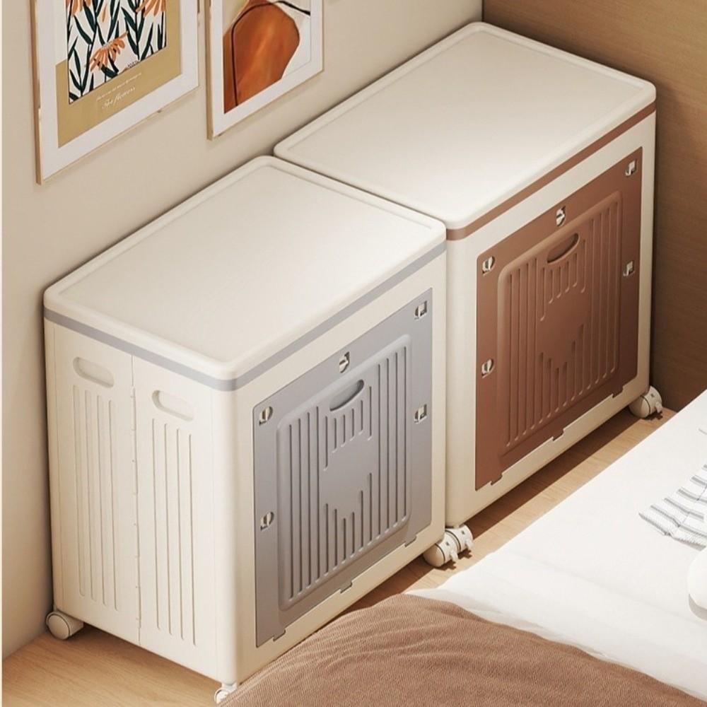 Foldable Wardrobe Storage Box with Wheels Clamshell Design Clothes Storage Basket Plastic Dust Proof Toy Storage Box