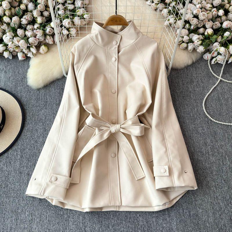 

Fancy Super Nice Cold Series Elegant Idle Style Black Mid-Length Stand Collar Windbreaker Outwear Women s 2025 Winter Style Beige White All yards