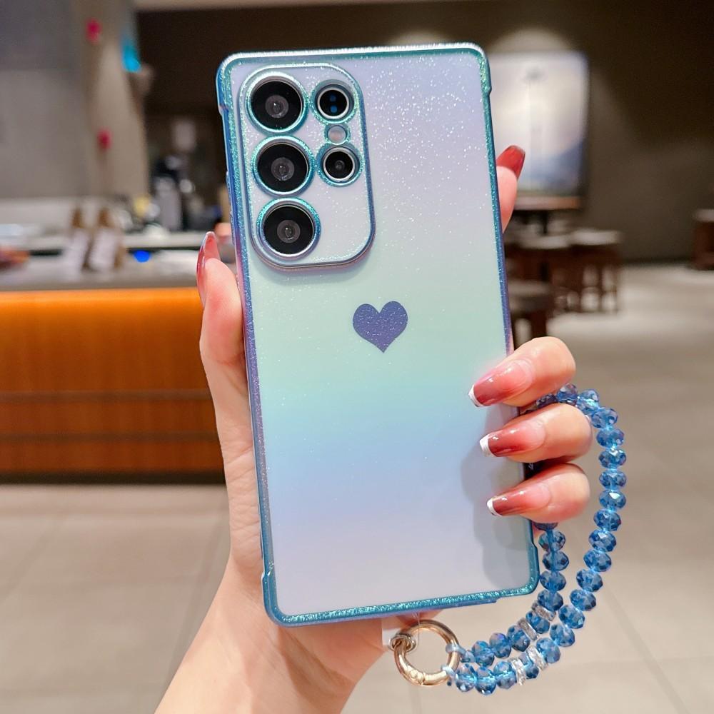 

Plating Side Love Heart Case For Samsung Galaxy S25 S24 S23 S22 S21 Ultra Plus S24 FE S23FE S25 Edge 5G Cover With Crystal Chain S21 FE