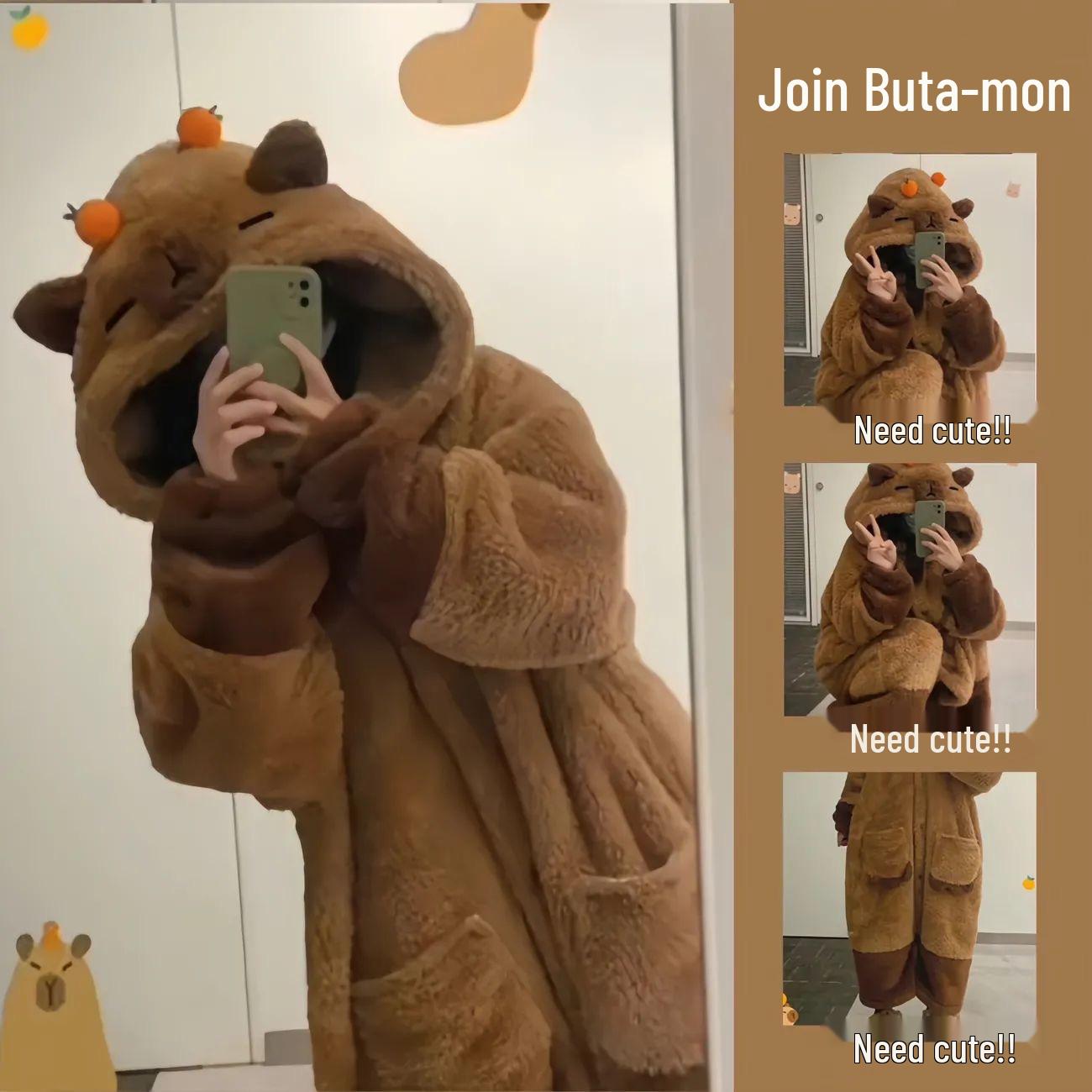 

Women s 2025 Winter Capybara Cartoon Hooded Coral Fleece Pajama Set XL