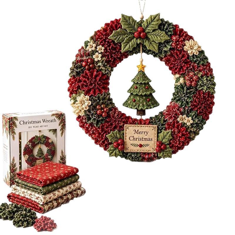 3D Fabric Poke Wreath Diy Kit, Christmas Wreath Diy Kit For Adults,3D Fabric Poke Art Craft Kit,Holiday Wreath Making Kit