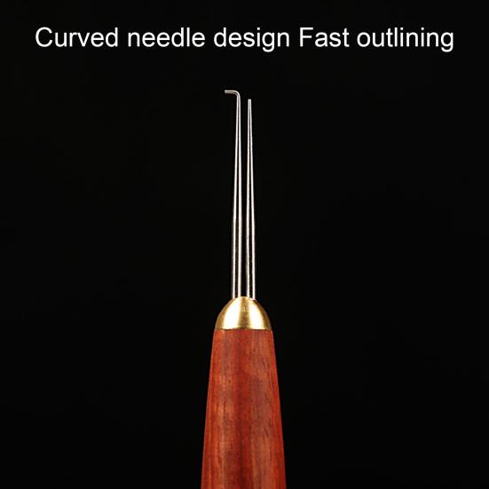 Knot Tying Tool Double Needles Sandalwood Handle Sharp Tip Portable Anti-slip Tie Knot Stainless Steel Tippet Strand Knotter Fishing