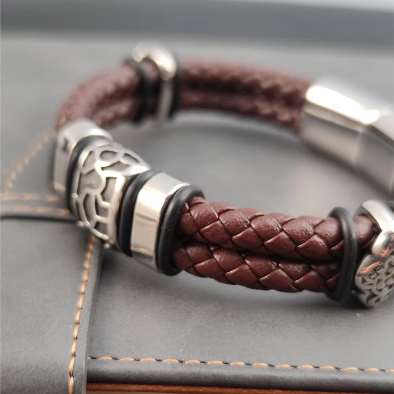Bracelet homme en acier inoxydable 316l marron punk irrégulièrement fissuré en cuir véritable tressé bracelets et bracelets pour hommes bijoux pour hommes