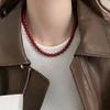 Catena a maglia con perle e lingotto in stile Vintage Light Luxury, chiusura magnetica in argento, collana lunga elegante da donna, gioielli estetici per uso quotidiano A