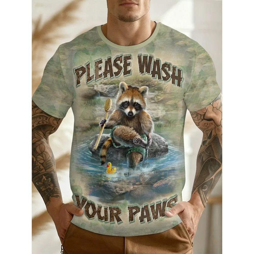 Men's Round Neck Casual Sports Comfortable Soft Large Loose Breathable T-shirt Summer Fashion Colorful Creative Fun Animal Short Sleeved T-shirt