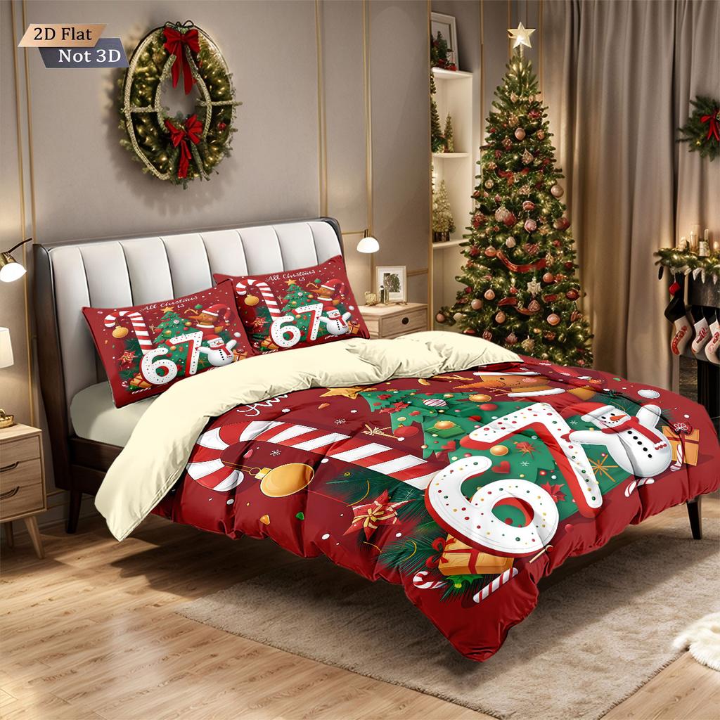 3pcs Merry Christmas 67 element printed coreless duvet cover set, multi size bedroom bedding holiday decoration machine washable