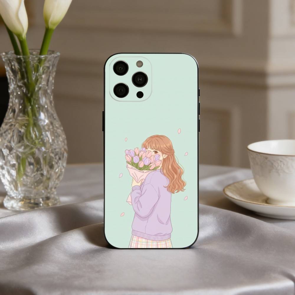 D-Dreamy G-Glow Vibe cartoon girl Phone Case For iPhone 17,16,15,14,13,12,11 Plus,Pro Max,XS,Soft Silicone Black Cover