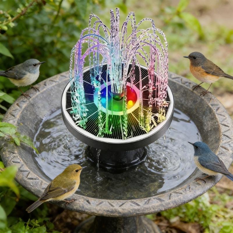 Runde Solarbetriebene Wasserfontäne Mit Dynamischer Farbbeleuchtung Ideal Für Kleine Wasserspiele Und Gärten