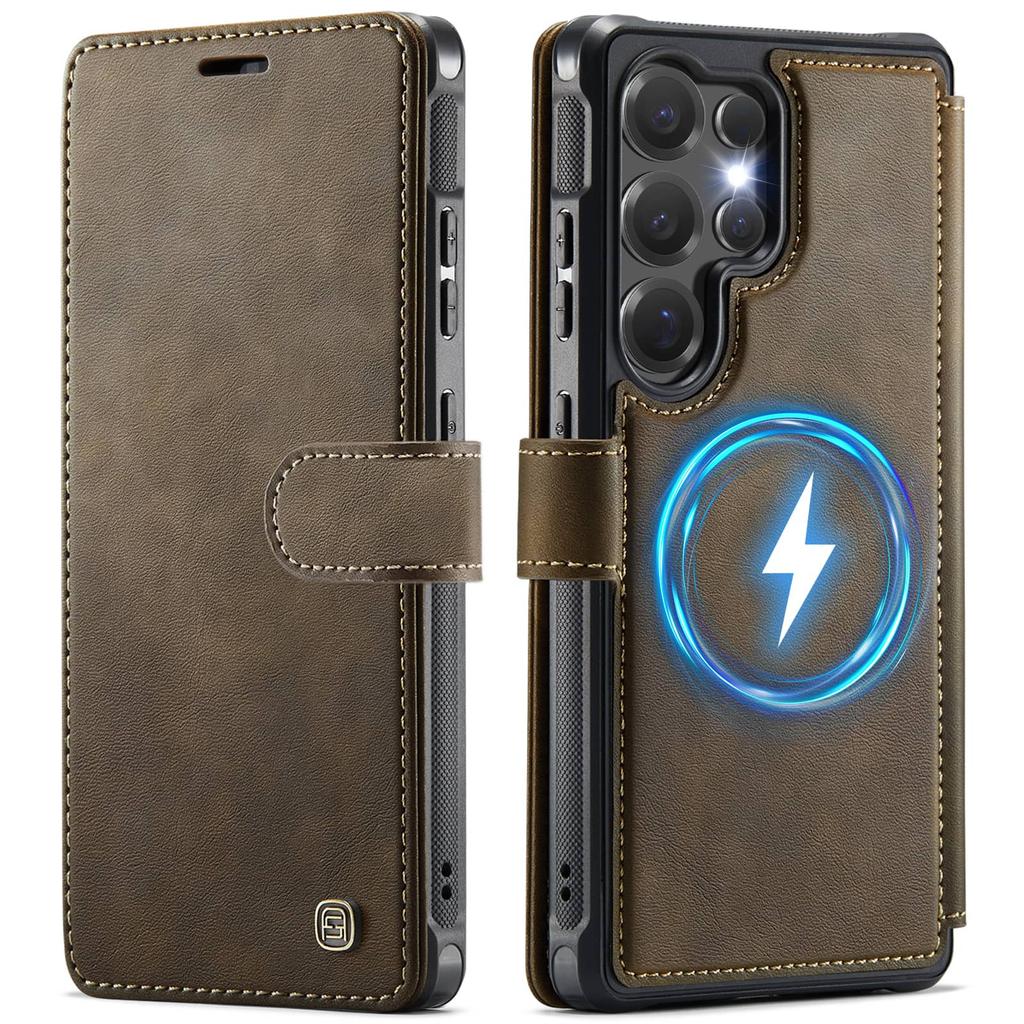 Magnetische Geldbörsenhülle für Samsung Galaxy S26 S25 S24 Ultra, PU-Leder Flip Cover, RFID-Kartenhalter, Ständer, Schlanke stoßfeste Hülle