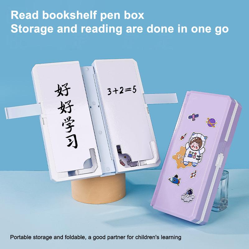2 In 1 Foldable Reading Bookshelf And Multi-function Pen Case Pencil Box Adjustable Reading Bracket For Student Office Supplies