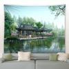 Chinese Style Landscape Tapestry Park Garden Green Plant Wall Hanging Home Living Room Bedroom Decor Aesthetic Cute Blanket Mat
