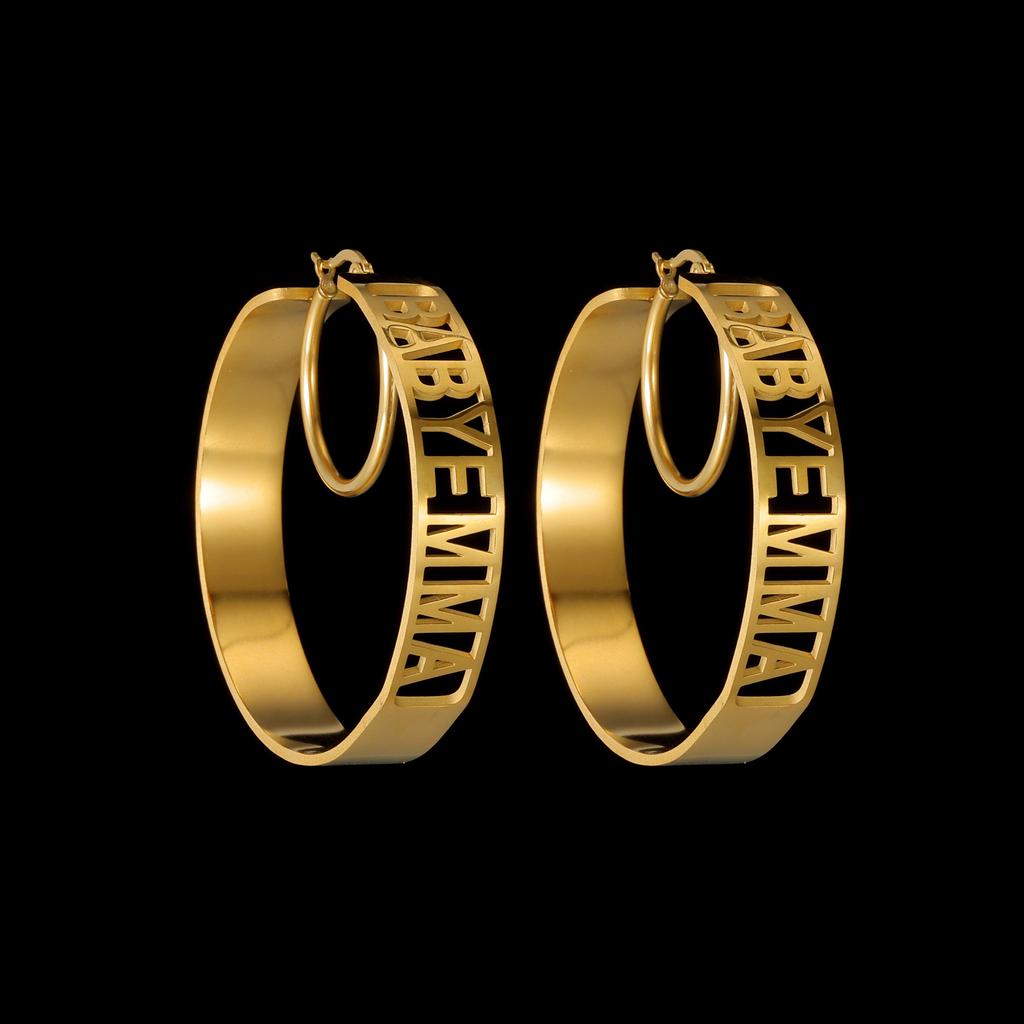 Atoztide 50mm Personalized Custom Name Earrings Hoops Stainless Steel for Women Letters Hollow Nameplate Fashion Jewelry Gift