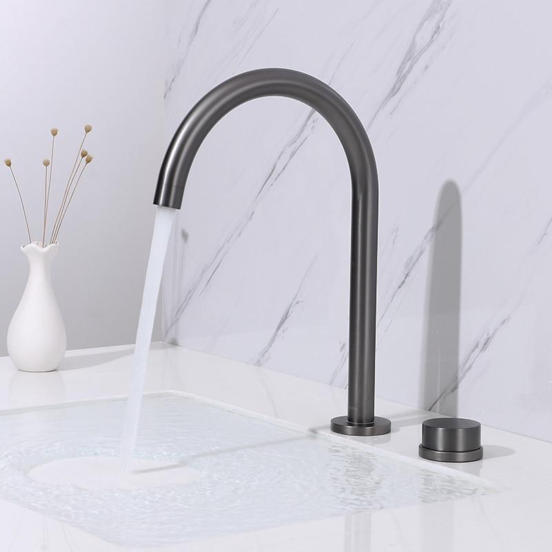 Brass Gray Basin faucet GrayBathroom Tap two hole Widespread Brushed Gold bathroom faucet sink tap 360 rotating Black basin Tap