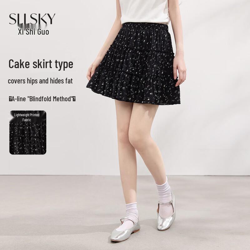 Women s Black Floral Tiered Mini Skirt L