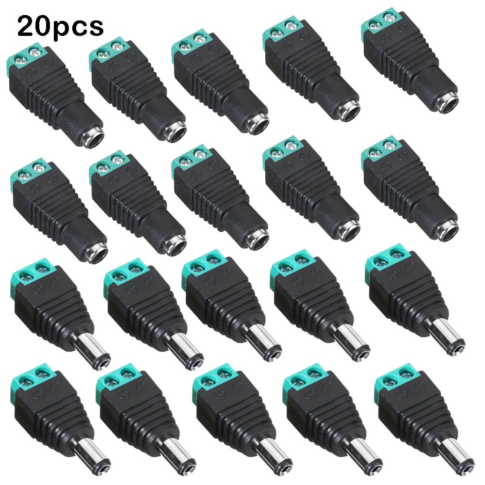 10/20pcs Male+Female 2.1x5.5mm DC Power Jack Plug Adapter Connector for CCTV Camera