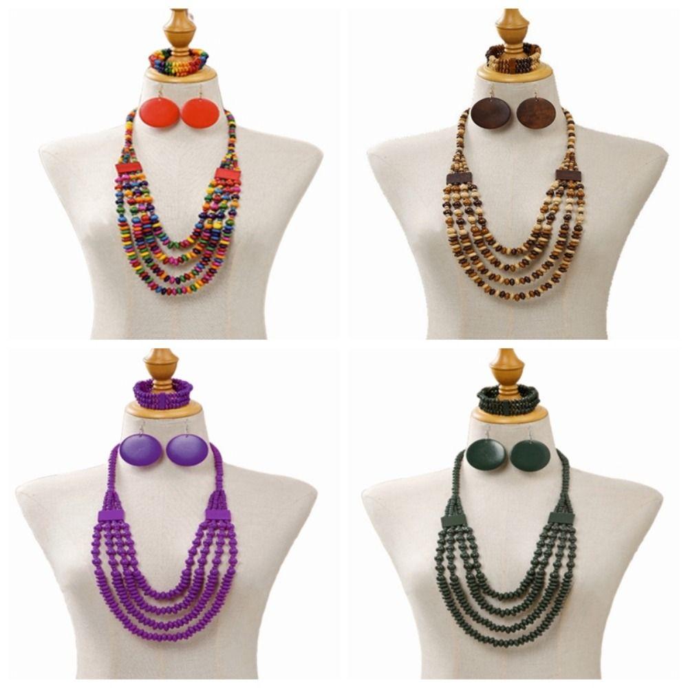 Handmade Vintage Boho Bib Beads Ethnic Style Geometric Beaded Necklace  Jewelry Accessories