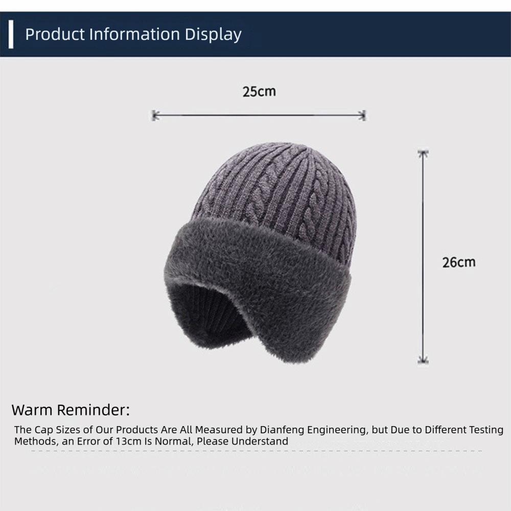 Double Layers Warm Knitted Hat Fur Lined Outdoor Warm Hat Beanie With Earmuffs  for Autumn Winter