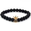 Men's black matte lava stone bracelet, point diamond crown, beaded long strip, high-end three-piece set, stacked wearing set, bracelet.