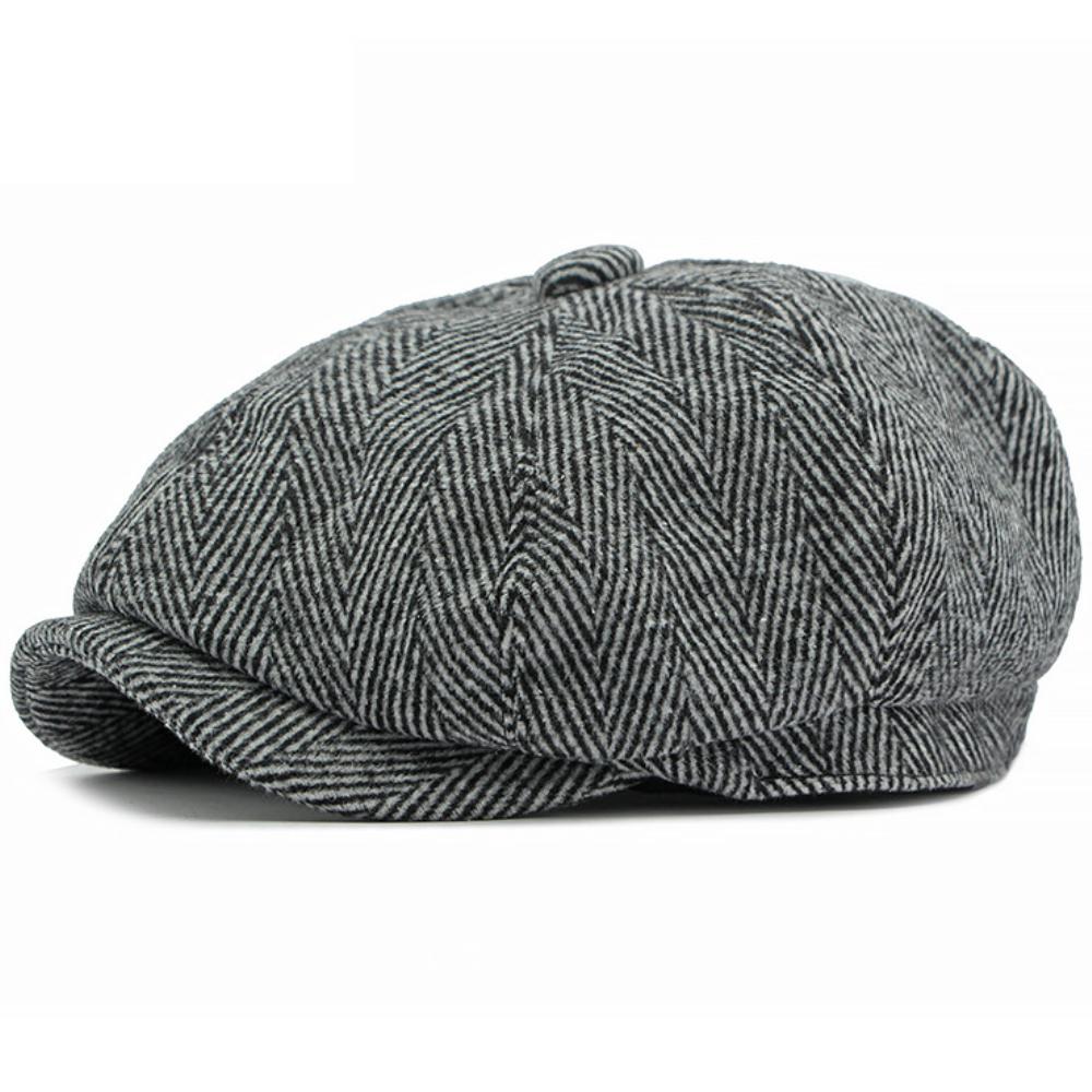 

HT4342 Berets Retro Striped Octagonal Cap Spring Autumn Winter Wool Beret Hat for Men Women Male Female Artist Painter Beret Cap 55-60 Elastic світло-сірого кольору