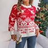 Knitwear Vintage Cardigan Print Sweater Autumn Winter Long Sleeve Loose O-Neck Top Christmas