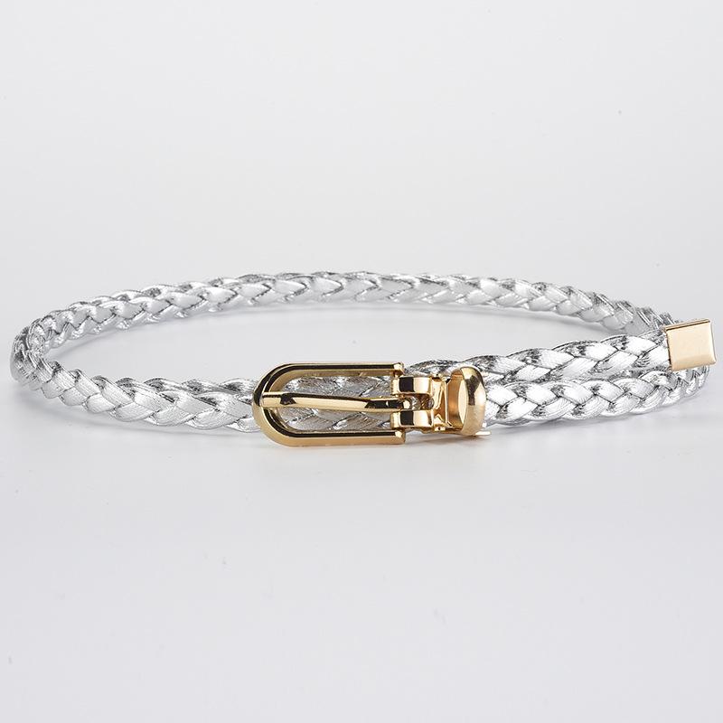 Women's Korean Style Candy Color Knotted Braided Leather Belt with Clip Buckle