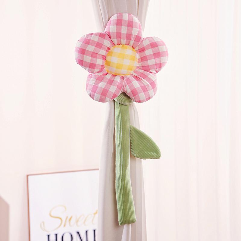 90cm Cartoon Household Toys Multifunctional Lattice Sunflowers Plush Plants Baby Bed Decor Room Decoration Curtain Buckle Gifts