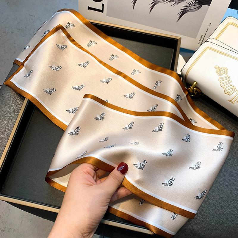 [Wholesale] Retro checkerboard silk silk scarf, small long mulberry silk scarf, women's versatile spring, autumn and winter thin scarf