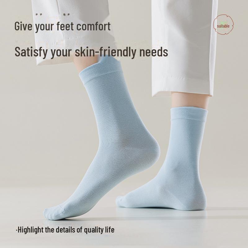 Women's Pure Cotton Non-Slip Breathable Mid-Tube Socks - Anti-Pilling & Antibacterial