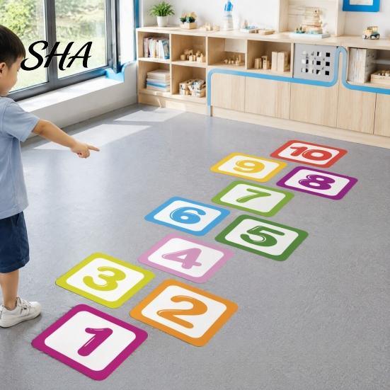 Number Theme Wall Sticker Hopscotch Game Floor Sticker, 1-10 Self-Adhesive Decal, PVC Waterproof for Home Kindergarten Classroom