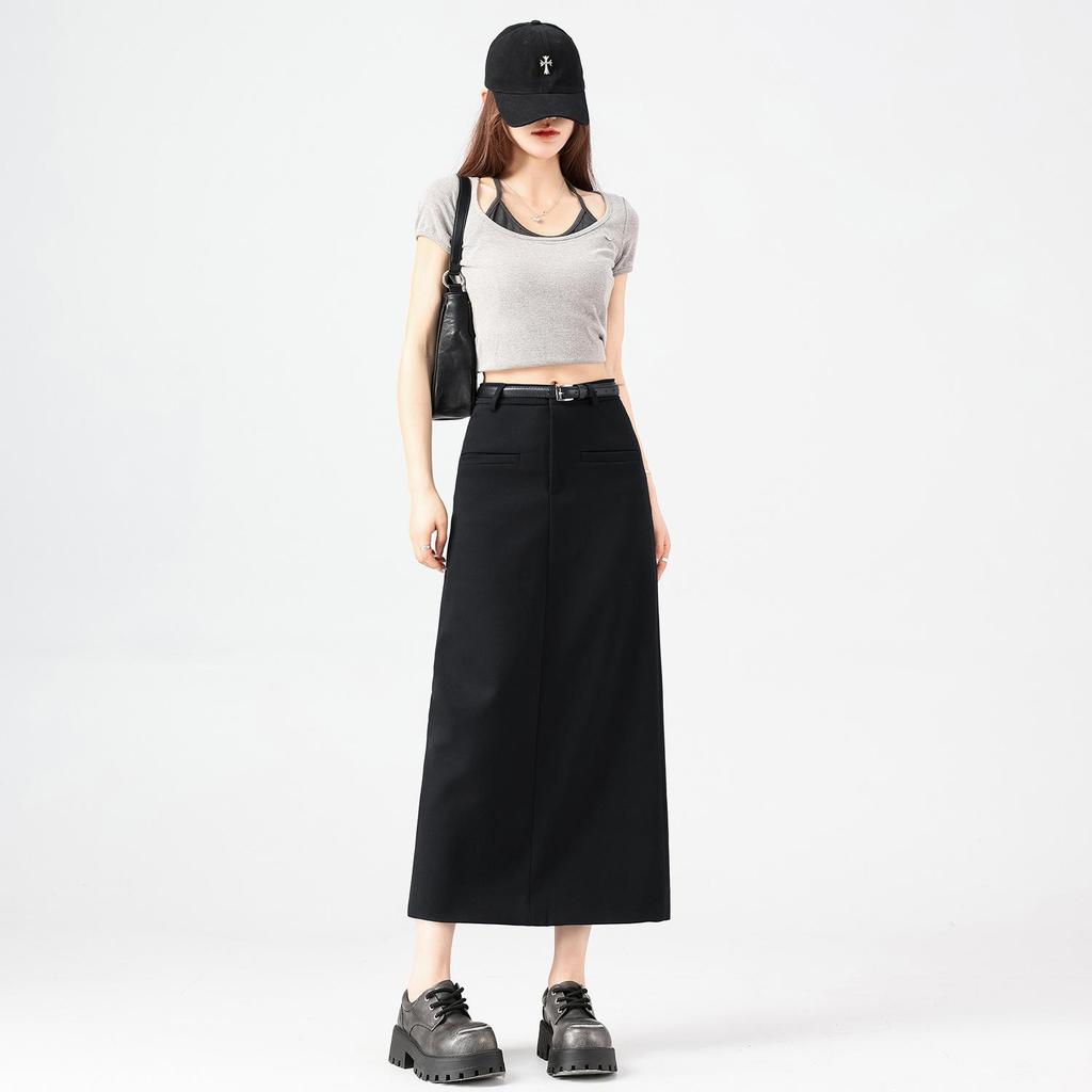 Gray High-End Slimming Skirt for Women - Spring 2026 Arrival, Versatile Temperament, Slit, Hip-Hugging, Mid-Length Skirt