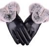Cycling Ski Women Leather Gloves Fur Wrist Mittens  Gloves Winter Warm Gloves