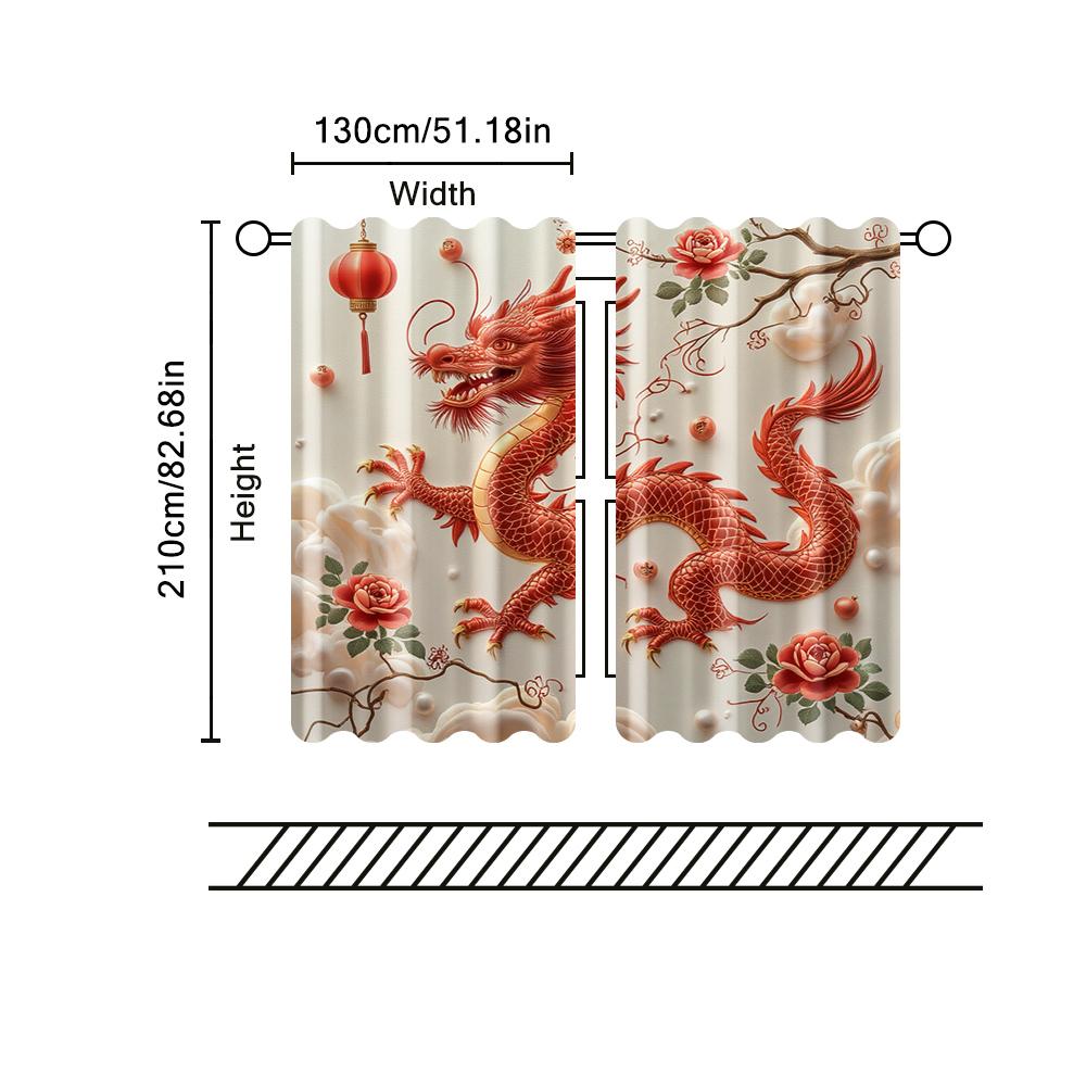 2 Pcs, Filtering Curtains (Excluding Rods, Non-Movable, Without Batteries) Chinese Dragon_00016 For Use In Bedrooms And Living