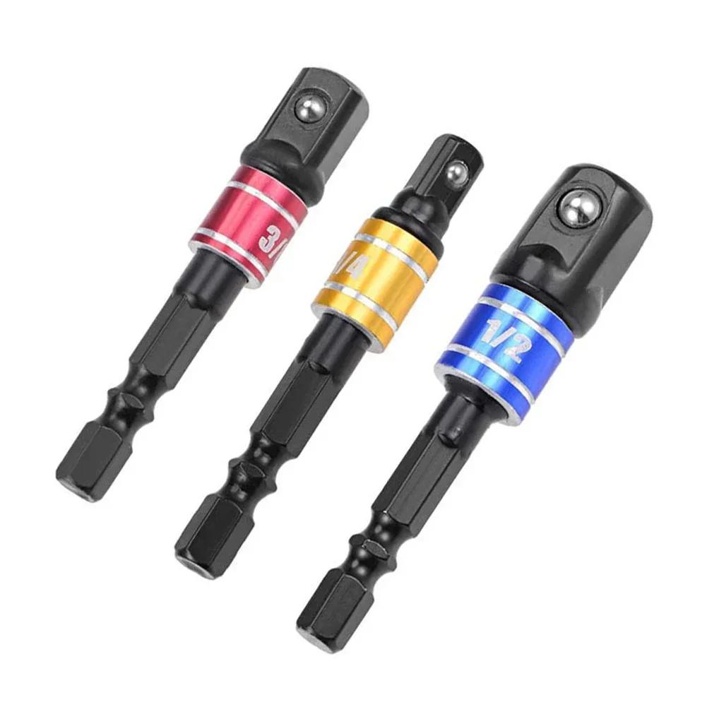 3pcs Drill Socket Adapter Driver With Hex Shank Extension Bar 1-4 3-8 1-2 Hand Tools Complete Tool Kit  Multi-Tool