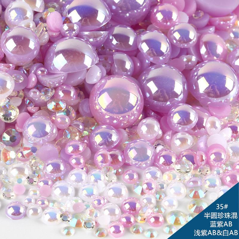 Mixed Abs Semicircular Pearl Resin Flat Bottom Diamond Set Imitation Pearl Mixed Size Diy Jewelry Accessories