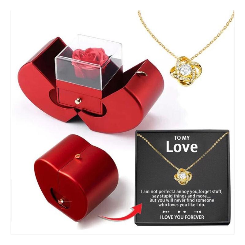 

Preserved Flower Necklace Set in Box for Girlfriend Wife Anniversary Valentines Birhtday Gifts and Home Decoration золотой