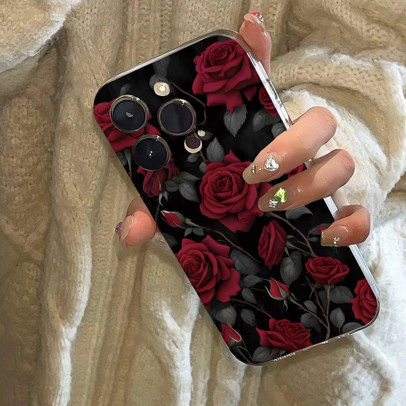 Bright Red Roses Phone Case for iPhone 17 Air 16 15 14 13 12 11 Pro Max Plus Mini X 8 7 Soft Transparent Cover Fundas Accessory