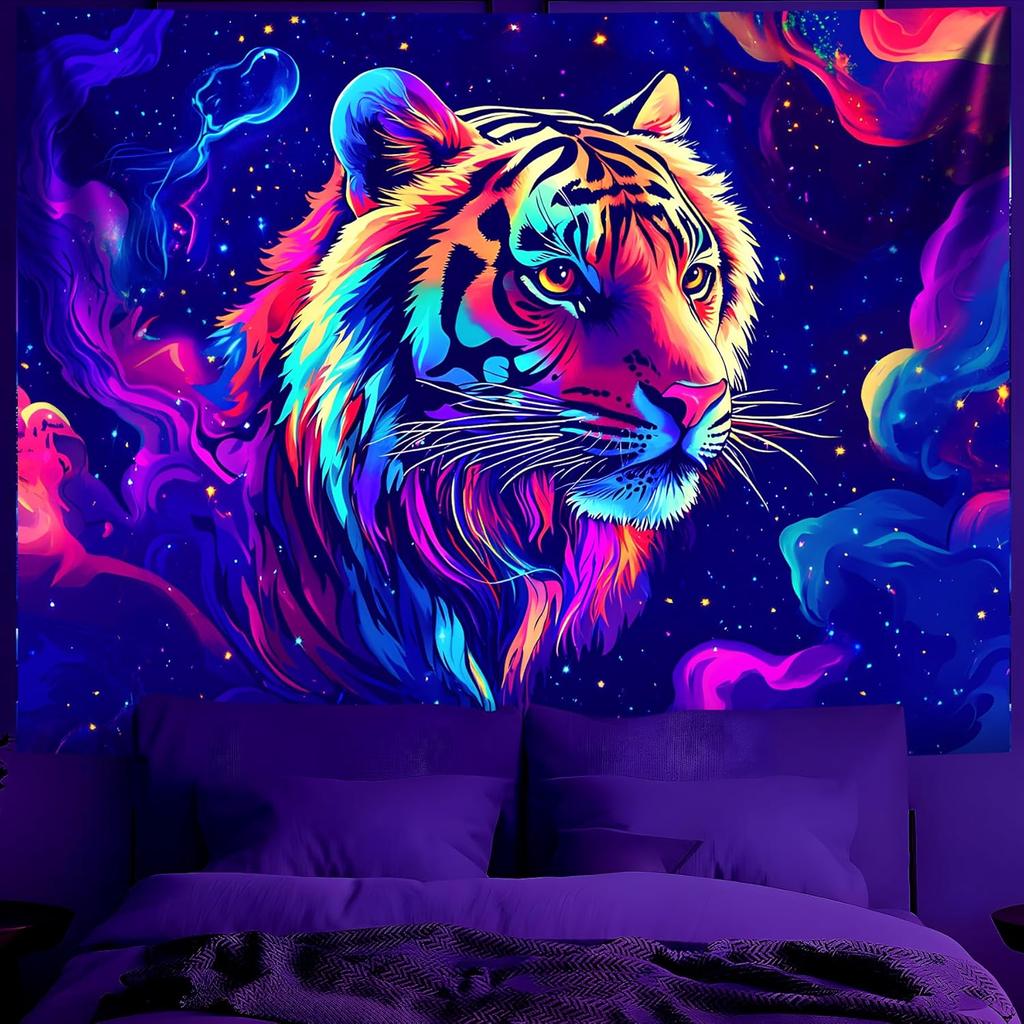 BVBOX Blacklight Animal Wolf Tapestry Iridescent Mountain Top Wolf Tapestry Glow In The Dark, UV Reactive Black Light U